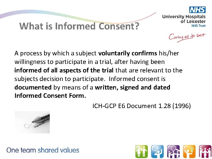 What is Informed Consent? A process by which a subject voluntarily confirms his/her willingness