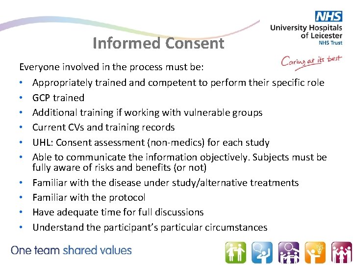 Informed Consent Everyone involved in the process must be: • Appropriately trained and competent