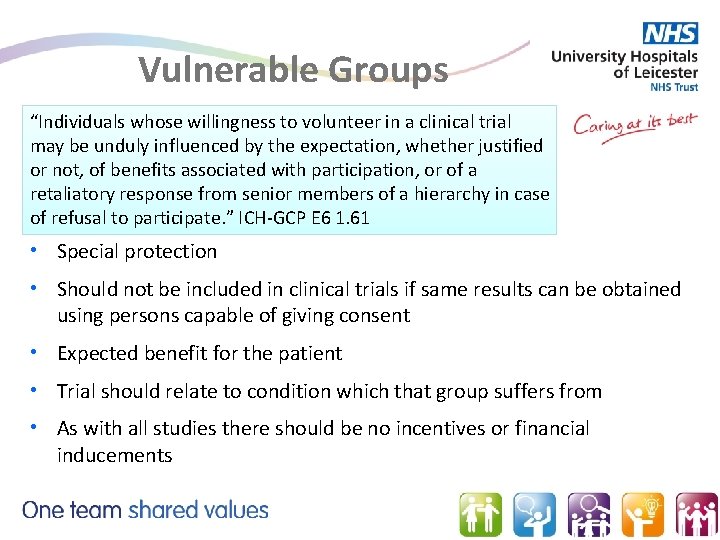 Vulnerable Groups “Individuals whose willingness to volunteer in a clinical trial may be unduly