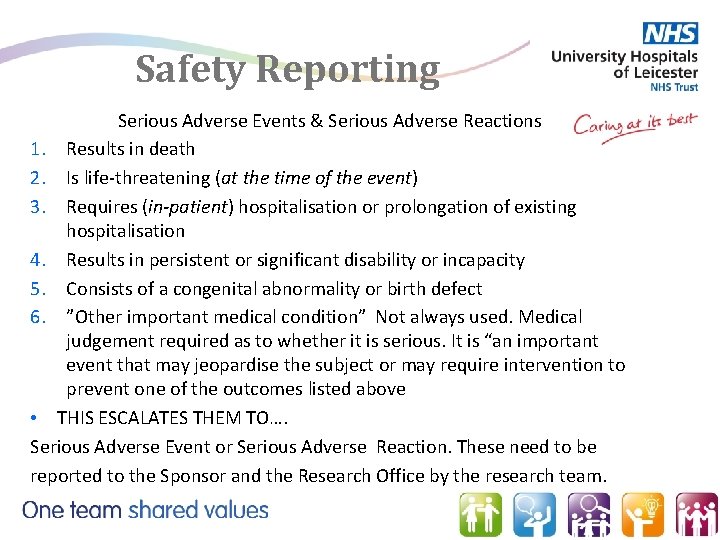 Safety Reporting Serious Adverse Events & Serious Adverse Reactions 1. Results in death 2.