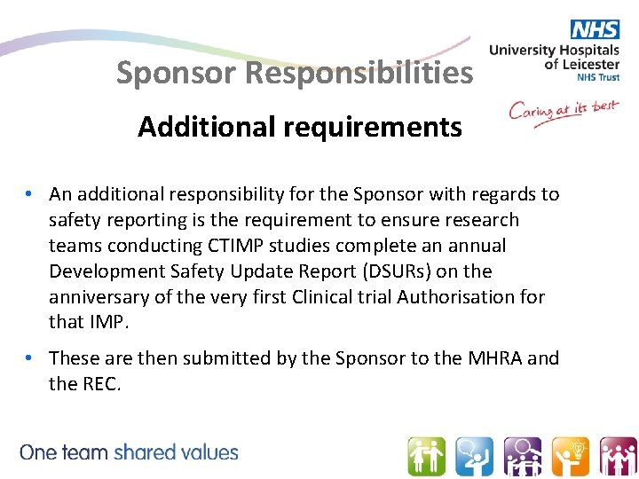 Sponsor Responsibilities Additional requirements • An additional responsibility for the Sponsor with regards to