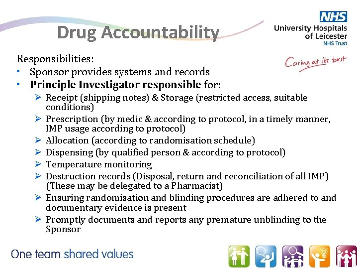 Drug Accountability Responsibilities: • Sponsor provides systems and records • Principle Investigator responsible for: