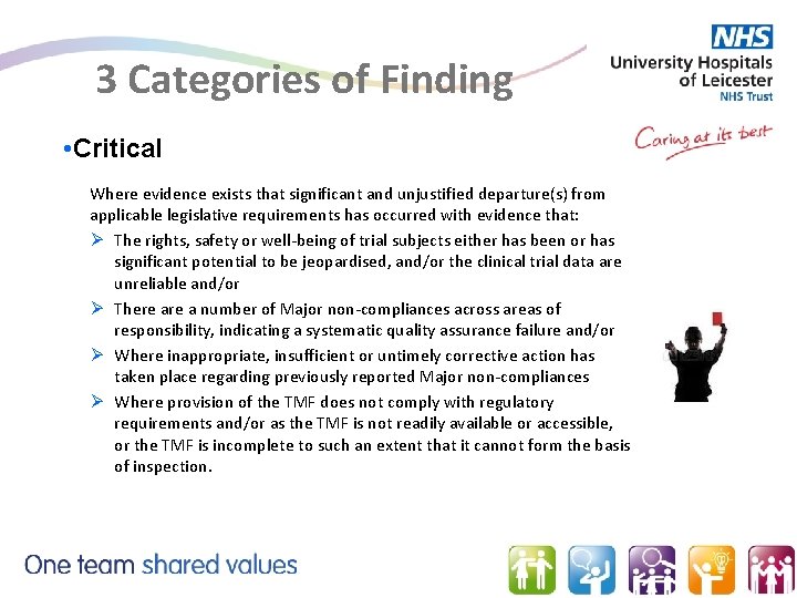 3 Categories of Finding • Critical Where evidence exists that significant and unjustified departure(s)