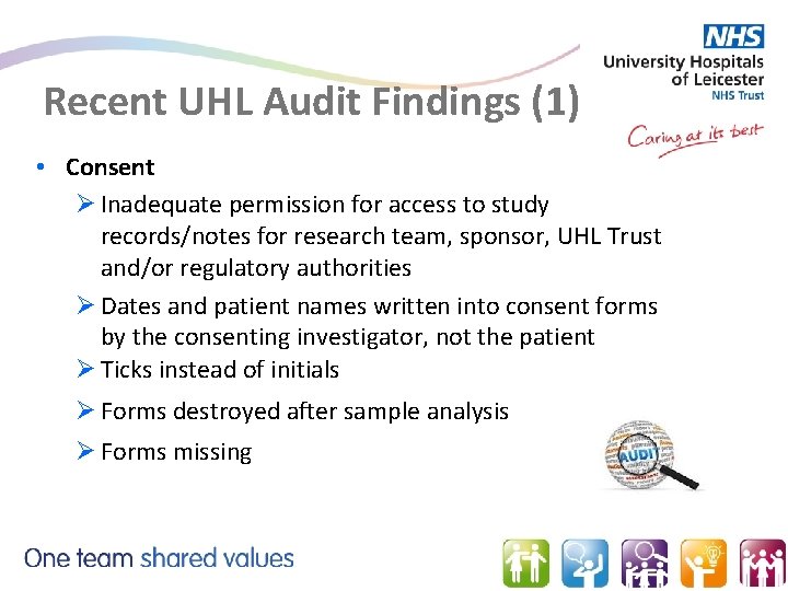 Recent UHL Audit Findings (1) • Consent Ø Inadequate permission for access to study
