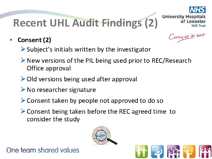 Recent UHL Audit Findings (2) • Consent (2) Ø Subject’s initials written by the