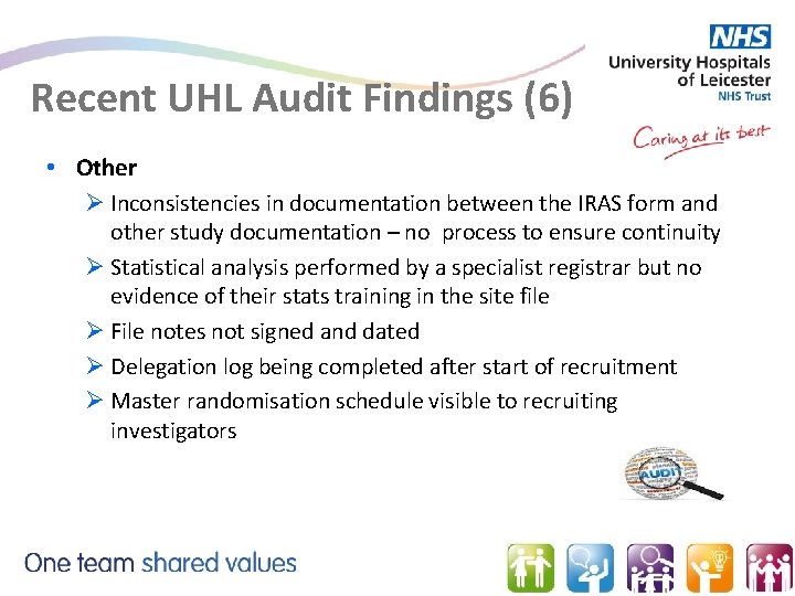 Recent UHL Audit Findings (6) • Other Ø Inconsistencies in documentation between the IRAS