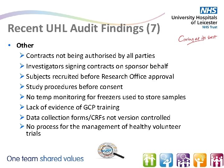 Recent UHL Audit Findings (7) • Other Ø Contracts not being authorised by all