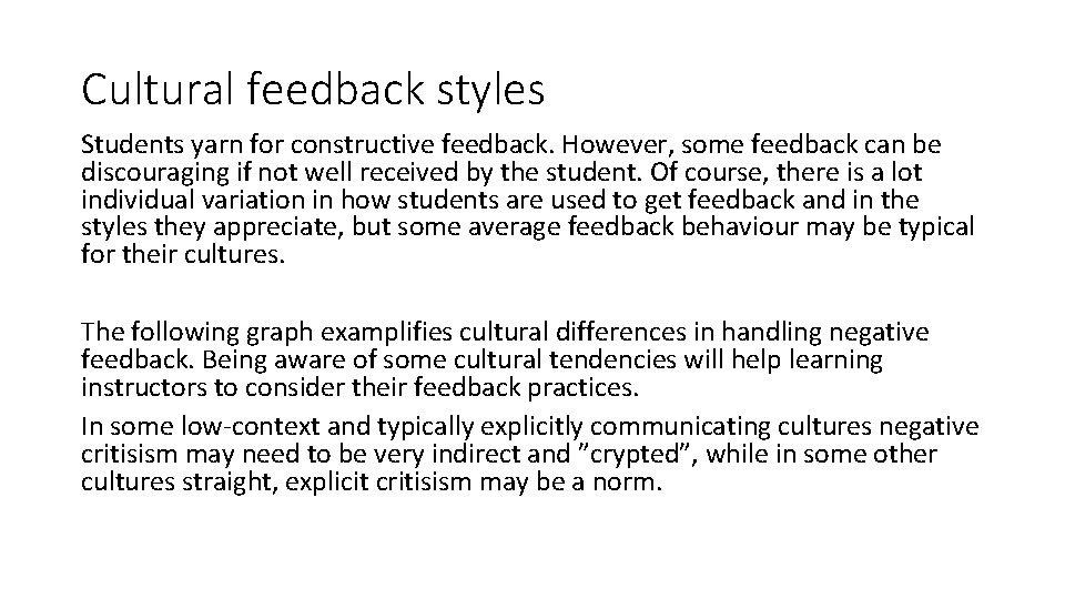 Cultural feedback styles Students yarn for constructive feedback. However, some feedback can be discouraging