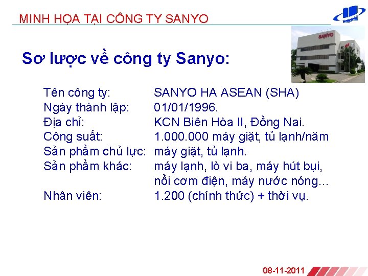 MINH HỌA TẠI CÔNG TY SANYO Sơ lược về công ty Sanyo: Tên công