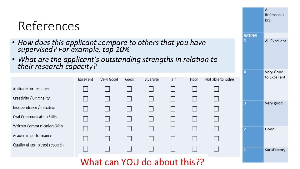 References • How does this applicant compare to others that you have supervised? For