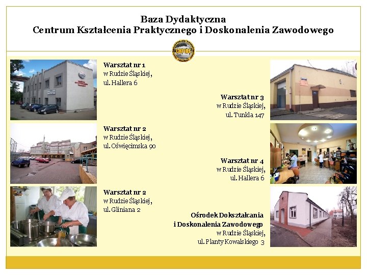 Baza Dydaktyczna Centrum Kształcenia Praktycznego i Doskonalenia Zawodowego Warsztat nr 1 w Rudzie Śląskiej,