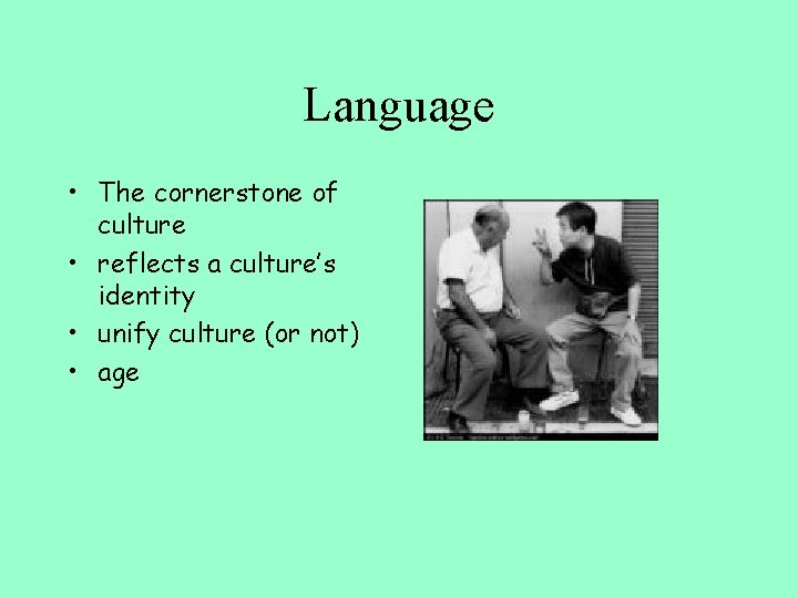 Language • The cornerstone of culture • reflects a culture’s identity • unify culture