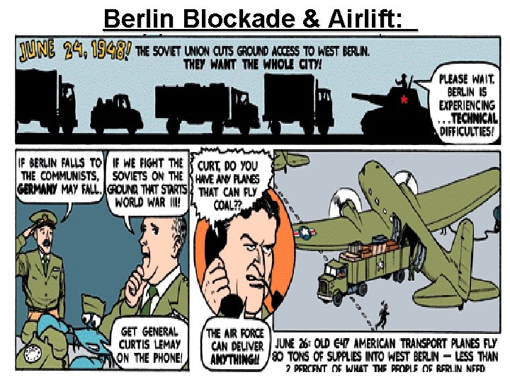 Berlin Blockade & Airlift: In 1948, the Soviet Union blocked all road and rail