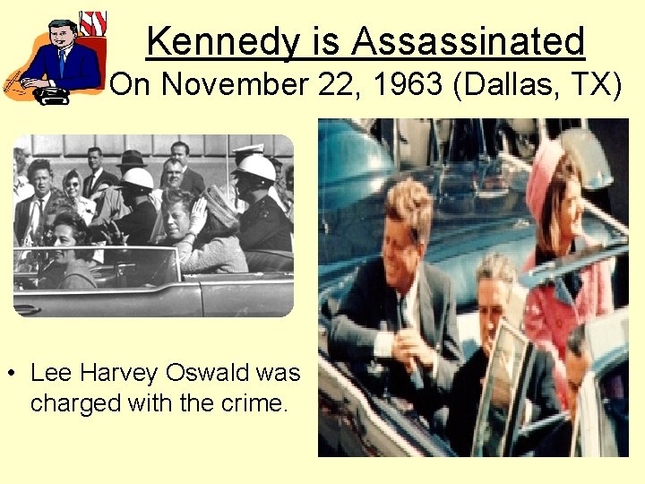 Kennedy is Assassinated On November 22, 1963 (Dallas, TX) • Lee Harvey Oswald was