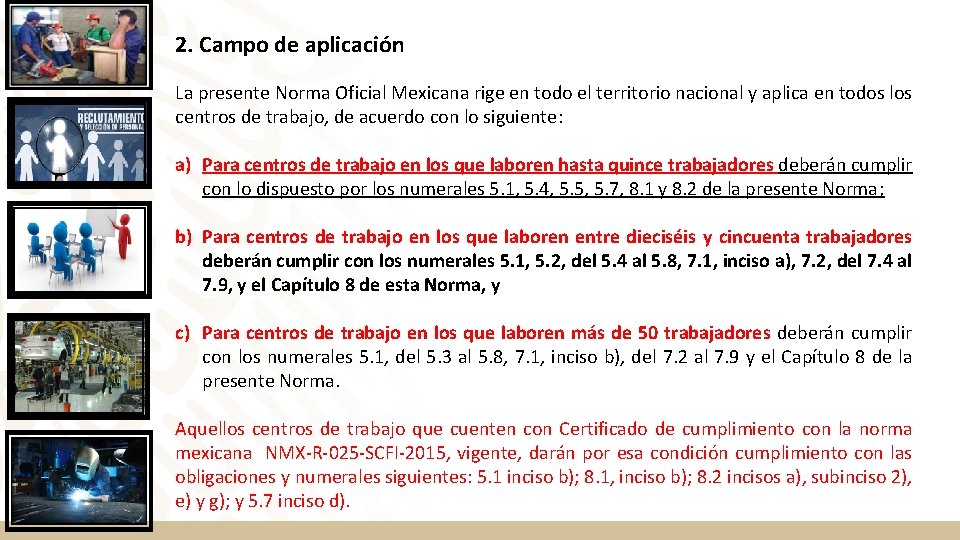 2. Campo de aplicación La presente Norma Oficial Mexicana rige en todo el territorio