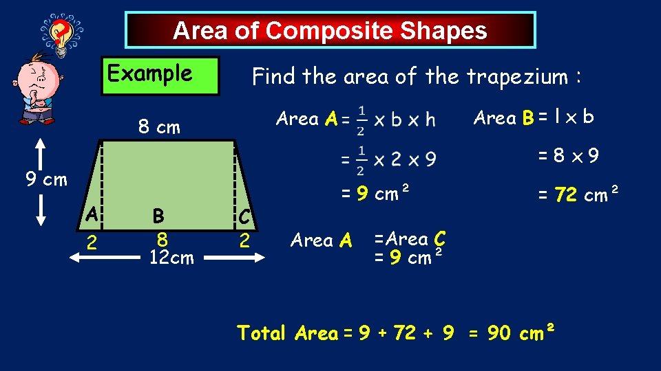 ? Area of Composite Shapes Example Find the area of the trapezium : Area