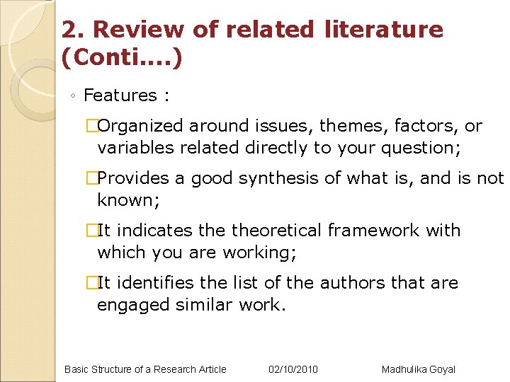 Basic Structure of a Research Article Why am