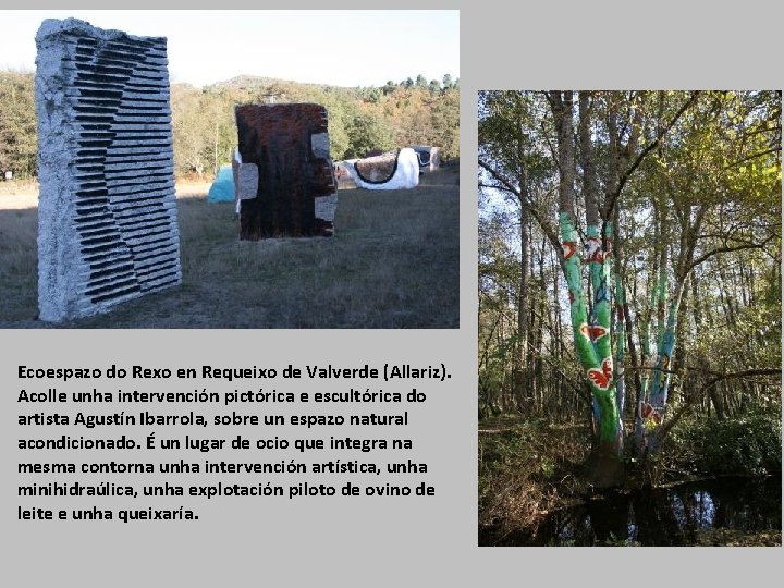 Ecoespazo do Rexo en Requeixo de Valverde (Allariz). Acolle unha intervención pictórica e escultórica