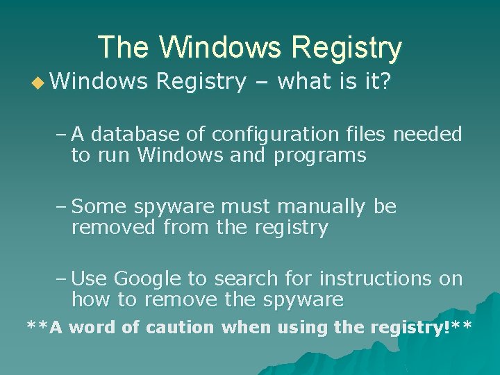 The Windows Registry u Windows Registry – what is it? – A database of The Windows Registry u Windows Registry – what is it? – A database of