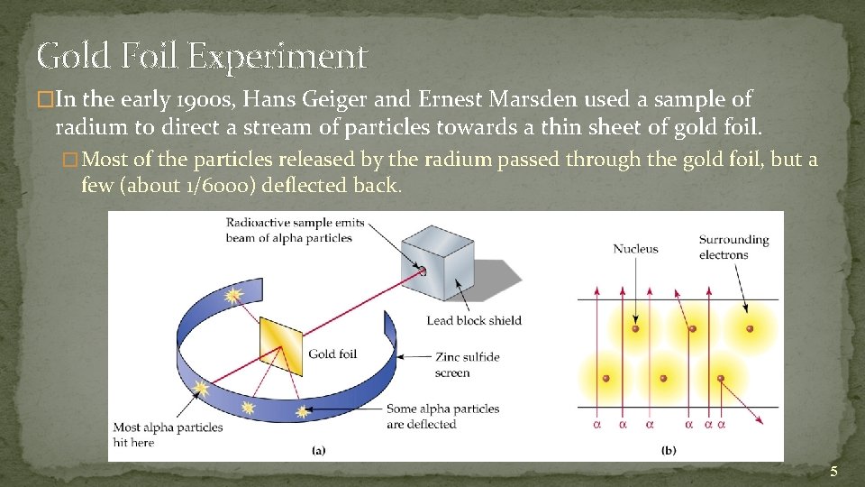 Gold Foil Experiment �In the early 1900 s, Hans Geiger and Ernest Marsden used