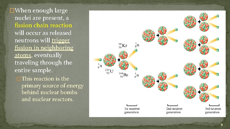 �When enough large nuclei are present, a fission chain reaction will occur as released