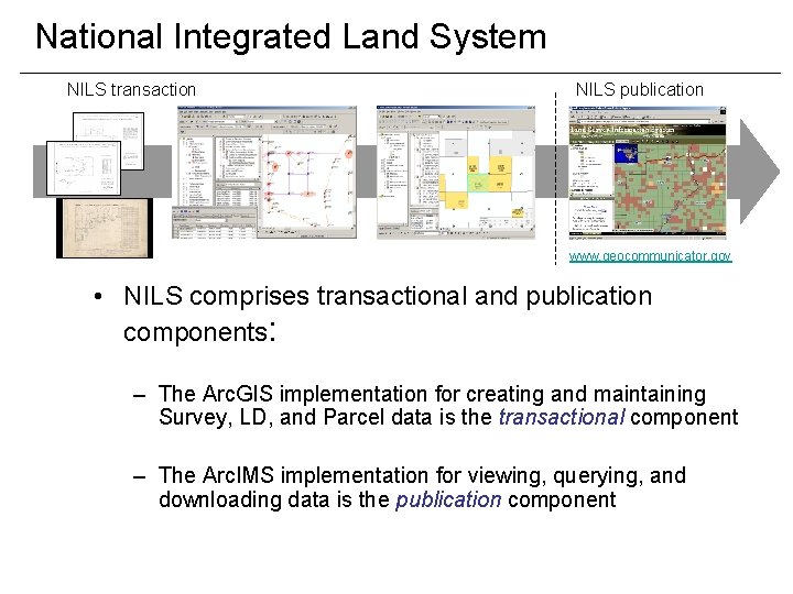 National Integrated Land System NILS transaction NILS publication www. geocommunicator. gov • NILS comprises