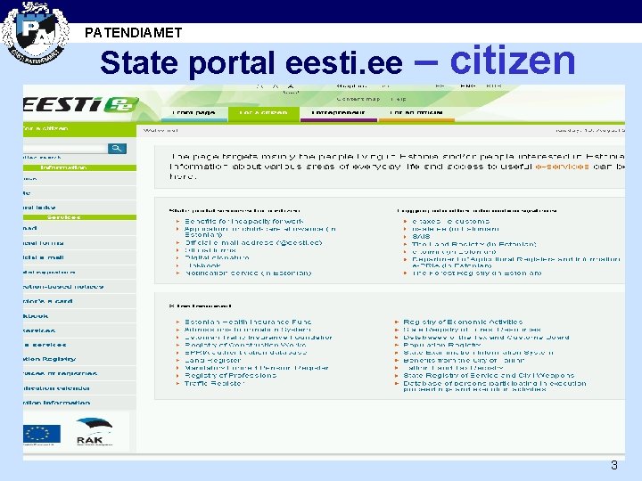 PATENDIAMET State portal eesti. ee – citizen 3 