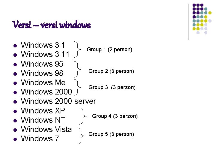 Versi – versi windows l l l Windows 3. 1 Group 1 (2 person)