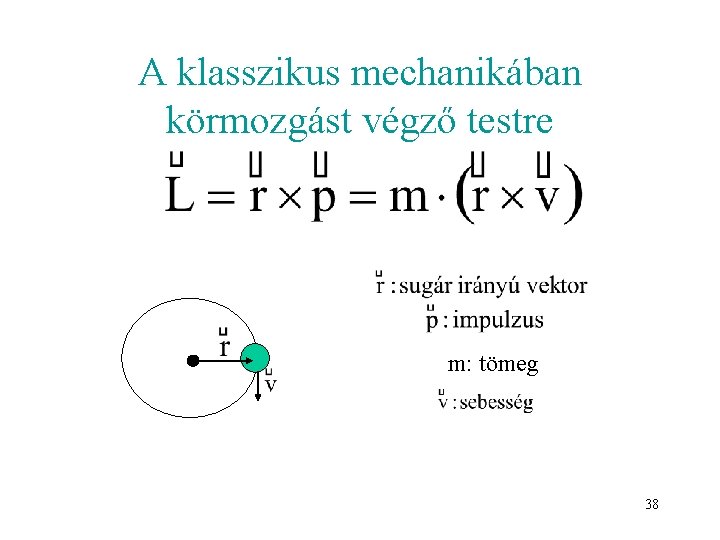 A klasszikus mechanikában körmozgást végző testre m: tömeg 38 