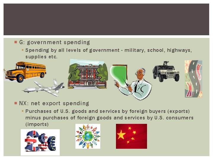  G: government spending § Spending by all levels of government - military, school,