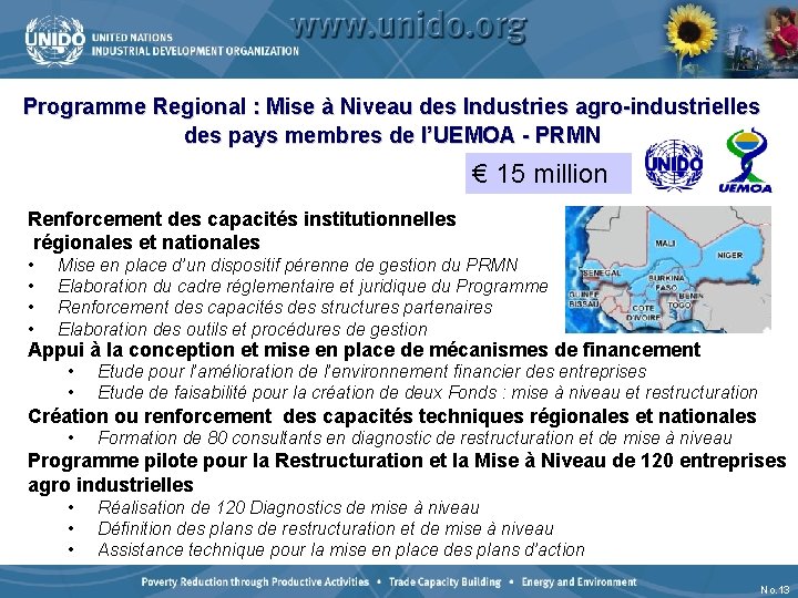 Programme Regional : Mise à Niveau des Industries agro-industrielles des pays membres de l’UEMOA