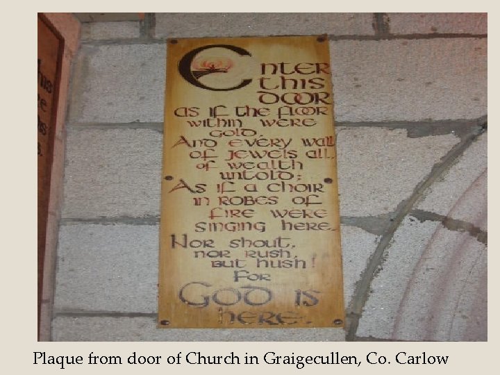 Plaque from door of Church in Graigecullen, Co. Carlow 