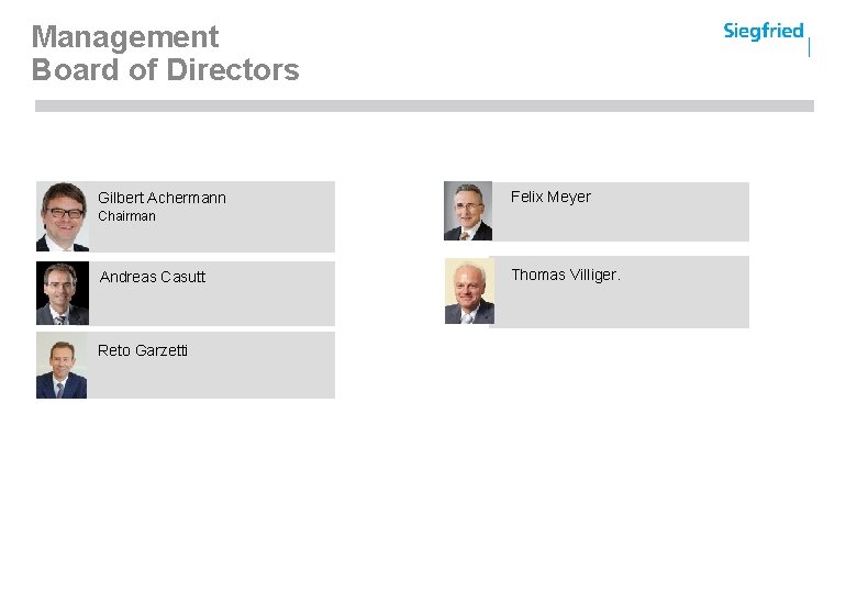 Management Board of Directors Gilbert Achermann Felix Meyer Chairman Reto Garzetti Andreas Casutt Reto