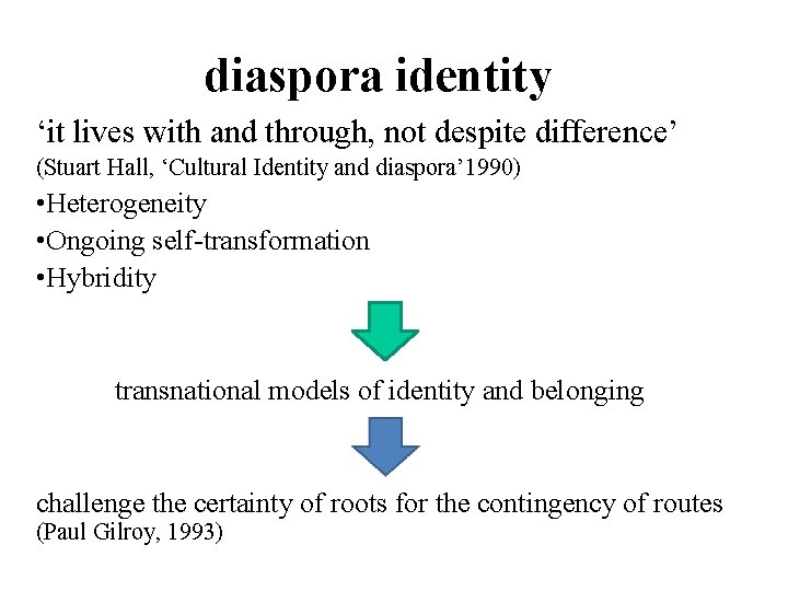diaspora identity ‘it lives with and through, not despite difference’ (Stuart Hall, ‘Cultural Identity