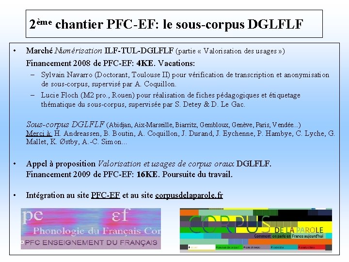 2ème chantier PFC-EF: le sous-corpus DGLFLF • Marché Numérisation ILF-TUL-DGLFLF (partie « Valorisation des