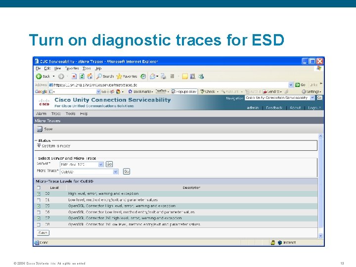 Turn on diagnostic traces for ESD © 2006 Cisco Systems, Inc. All rights reserved.