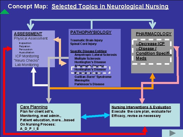 Concept Map: Selected Topics in Neurological Nursing ASSESSMENT Physical Assessment Inspection Palpation Percussion Auscultation