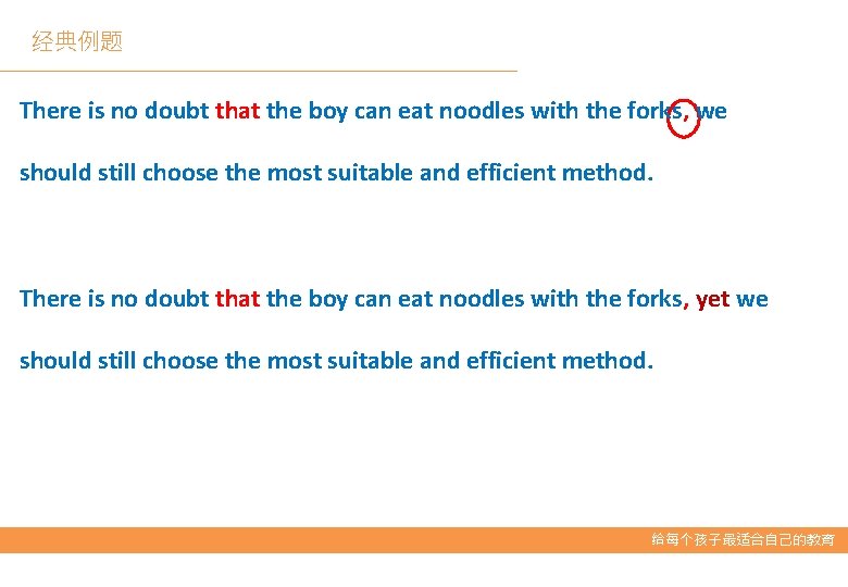 经典例题 There is no doubt that the boy can eat noodles with the forks,