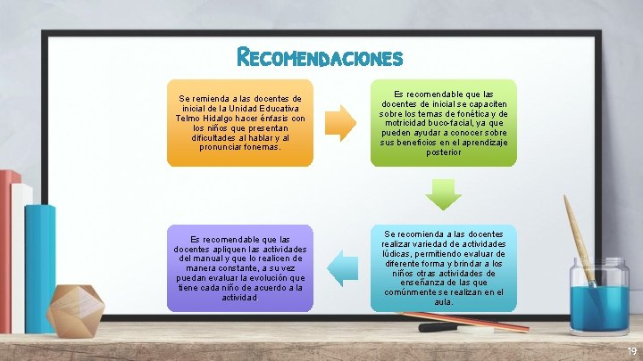 Recomendaciones Se remienda a las docentes de inicial de la Unidad Educativa Telmo Hidalgo