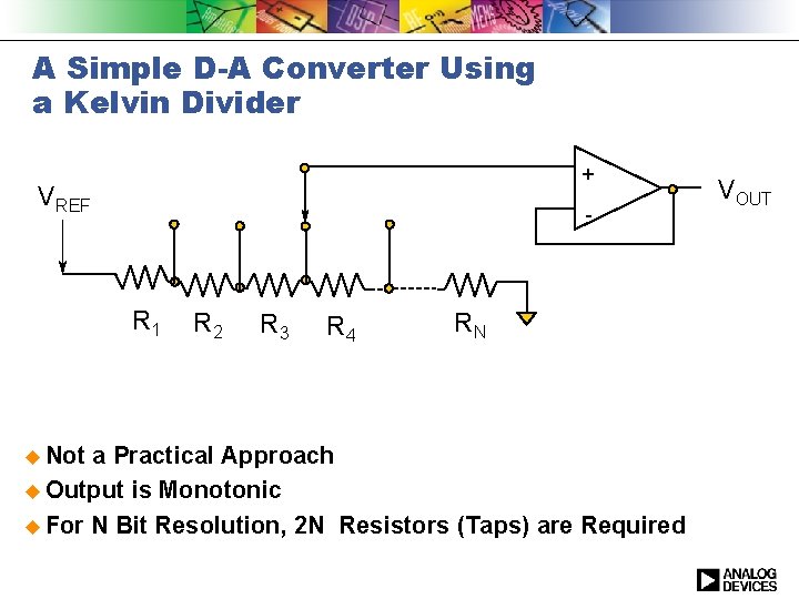 A Simple D-A Converter Using a Kelvin Divider + VREF - R 1 u