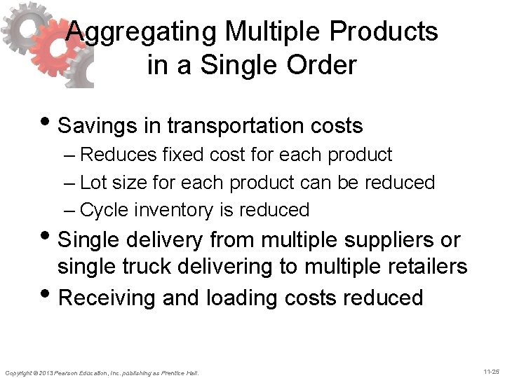 Aggregating Multiple Products in a Single Order • Savings in transportation costs – Reduces