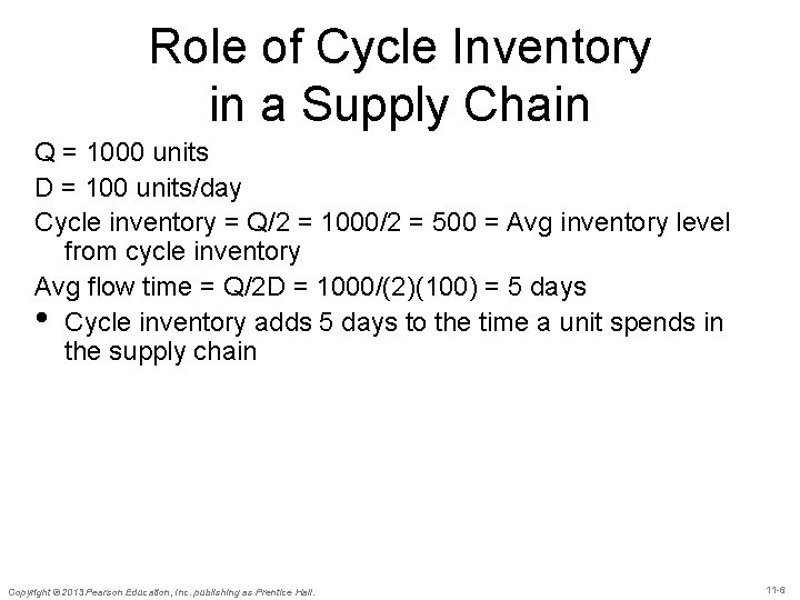 Role of Cycle Inventory in a Supply Chain Q = 1000 units D =