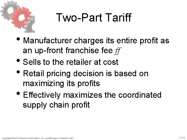 Two-Part Tariff • Manufacturer charges its entire profit as • • • an up-front