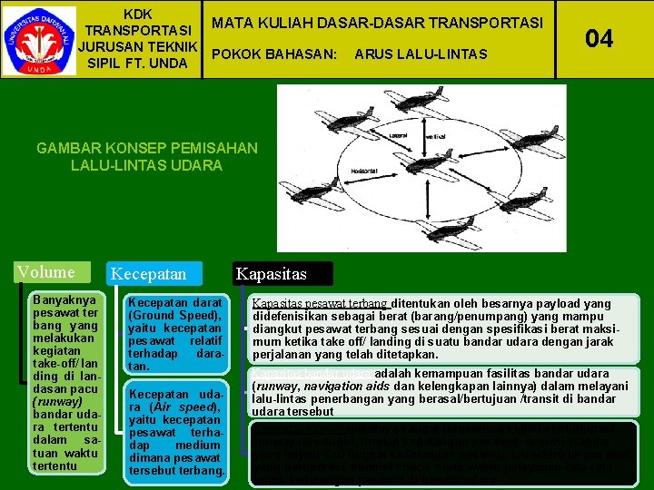 KDK MATA KULIAH DASAR-DASAR TRANSPORTASI JURUSAN TEKNIK POKOK BAHASAN: ARUS LALU-LINTAS SIPIL FT. UNDA