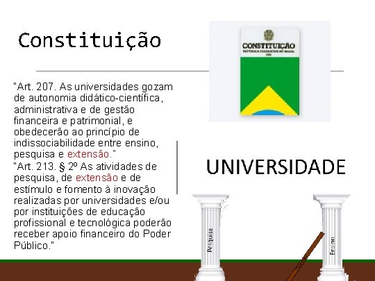 Constituição “Art. 207. As universidades gozam de autonomia didático-científica, administrativa e de gestão financeira