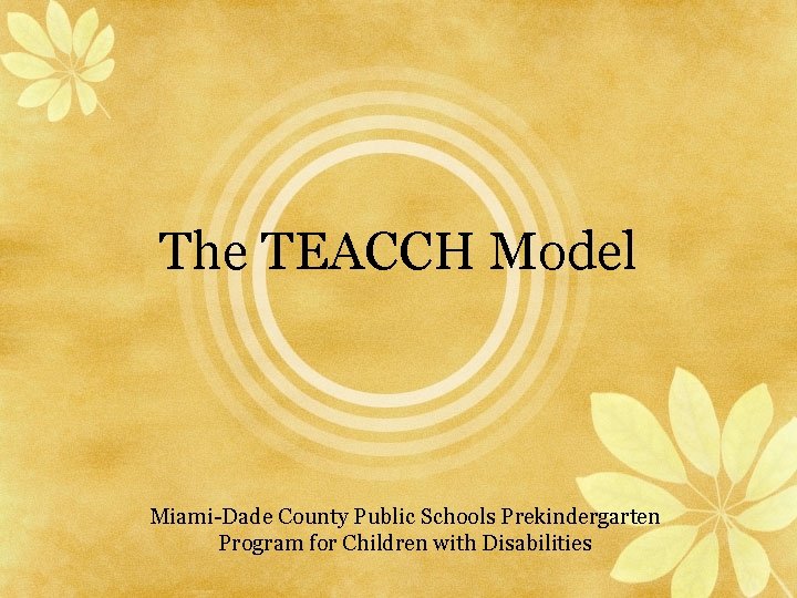 The TEACCH Model Miami-Dade County Public Schools Prekindergarten Program for Children with Disabilities 