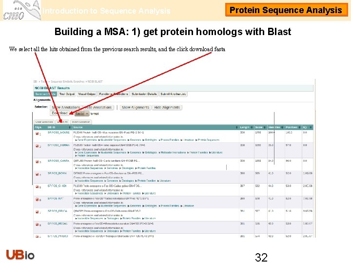 Introduction to Sequence Analysis Protein Sequence Analysis Building a MSA: 1) get protein homologs