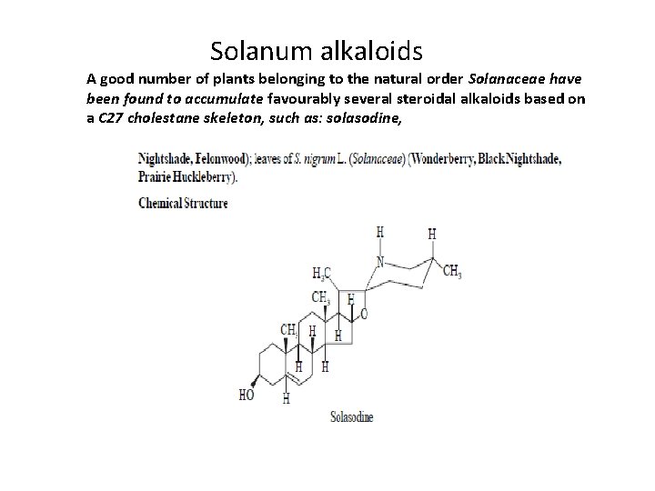 Solanum alkaloids A good number of plants belonging to the natural order Solanaceae have