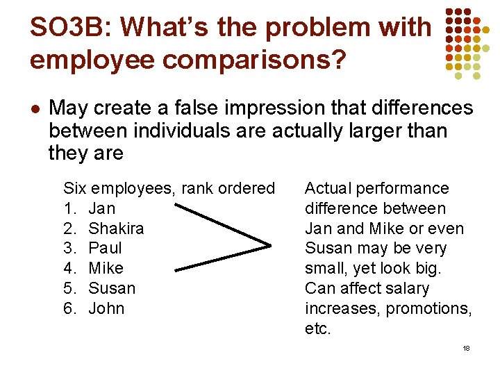 SO 3 B: What’s the problem with employee comparisons? l May create a false
