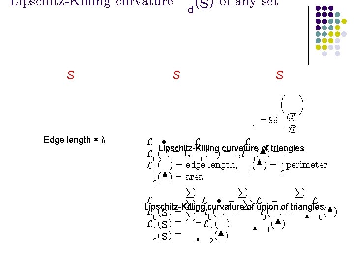 Lipschitz-Killing curvature S S d (S) of any set S ¸ = Sd Edge